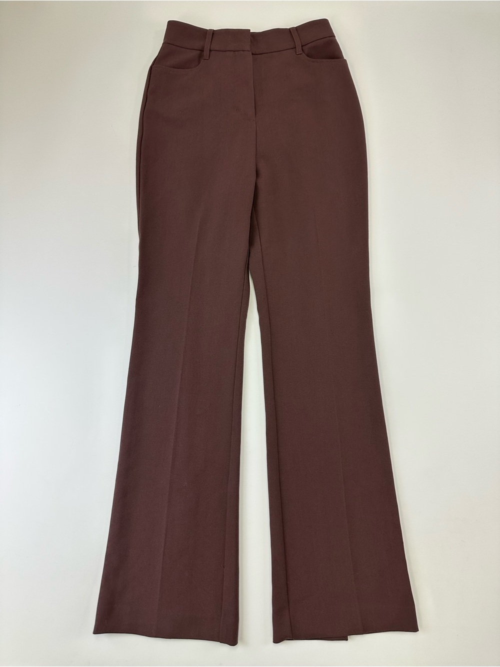 Oak + Fort Brown Flare Trousers Size 0 Split Back Hem Workwear Office Modern